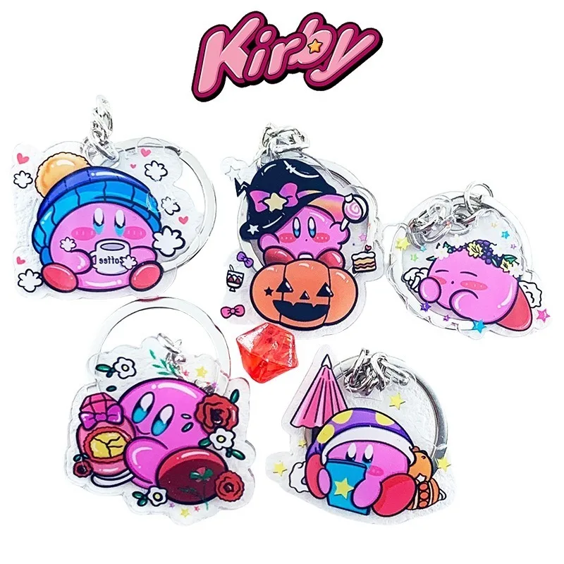 

Kirby Cartoon Halloween Theme Acrylic Keychain Anime Ghost Angel Demon Cosplay Double Sided Keyring Backpack Decor Kids Gift