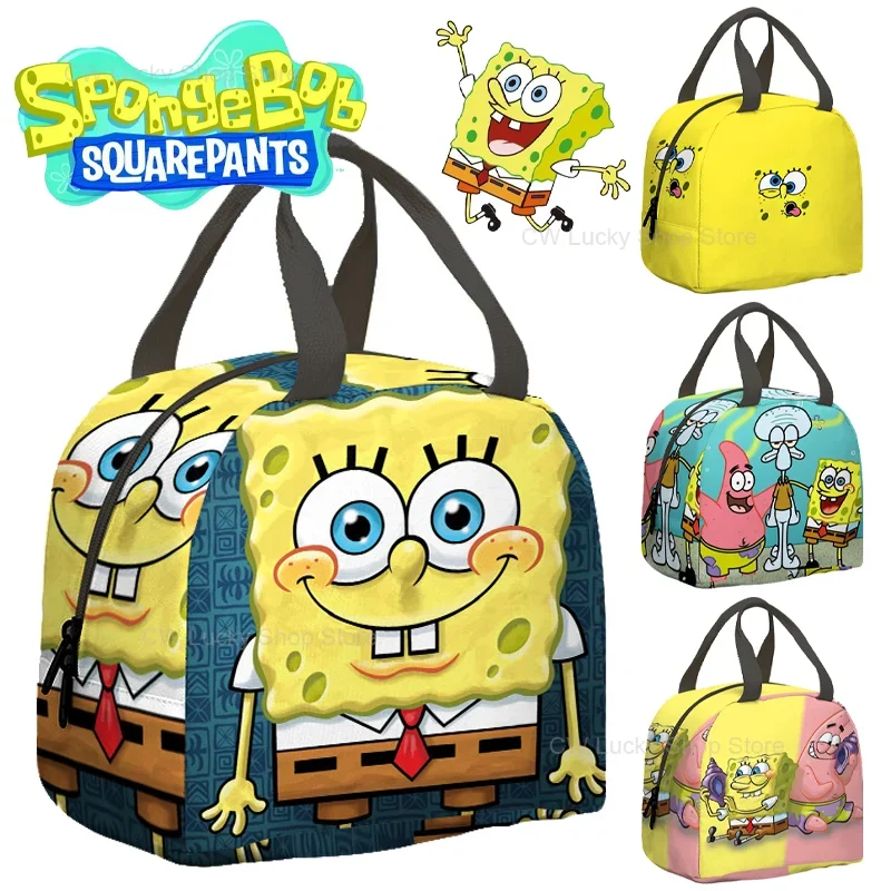 SpongeBob Lunch Bag Cartoon Men Women Insulated Bags Portable Large Capacity Student Tote Bento Pack Camping Picnic Package