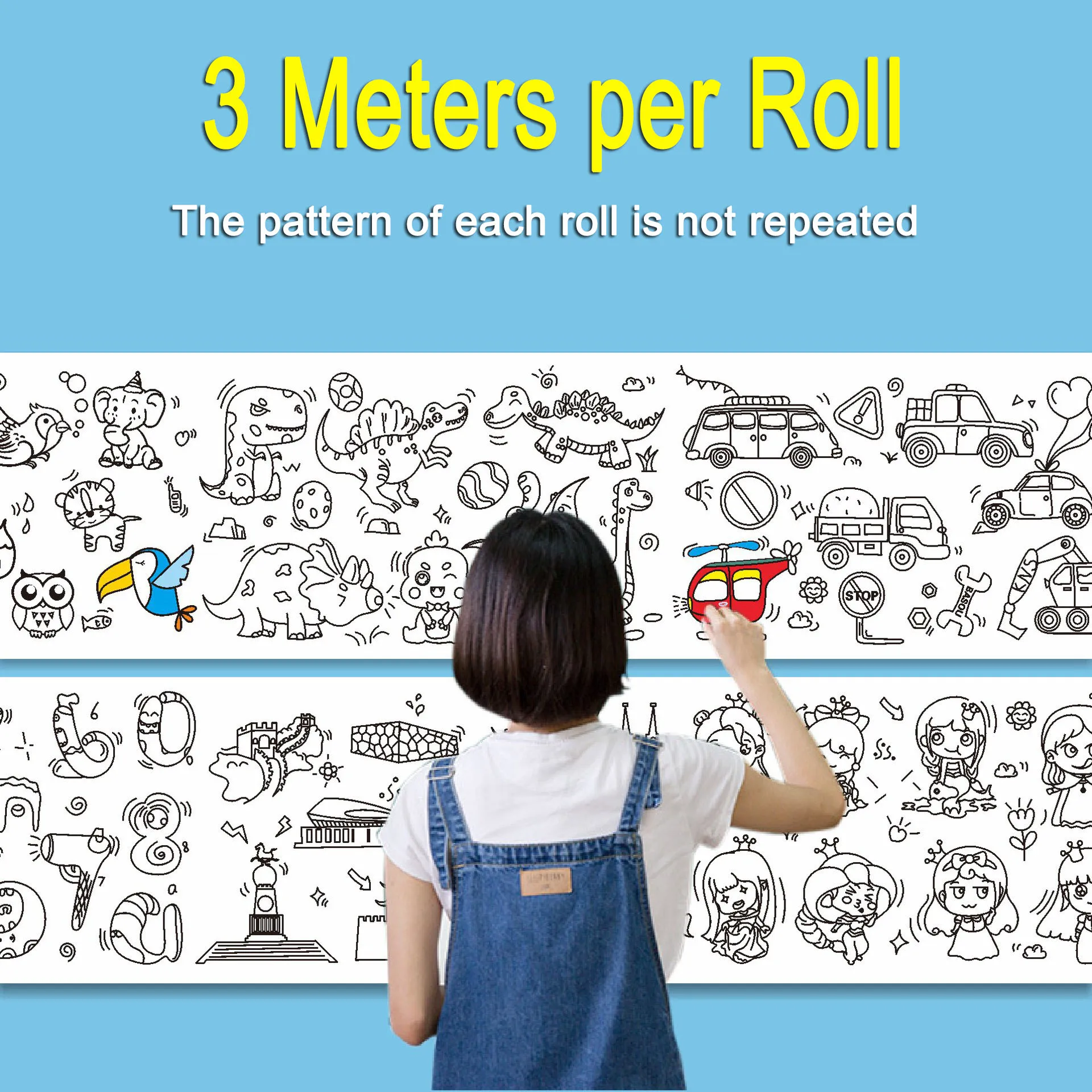 

Children's Drawing Roll Sticky Color Filling Paper Graffiti Scroll Coloring Paper Roll for Kids DIY Painting Educational Toys