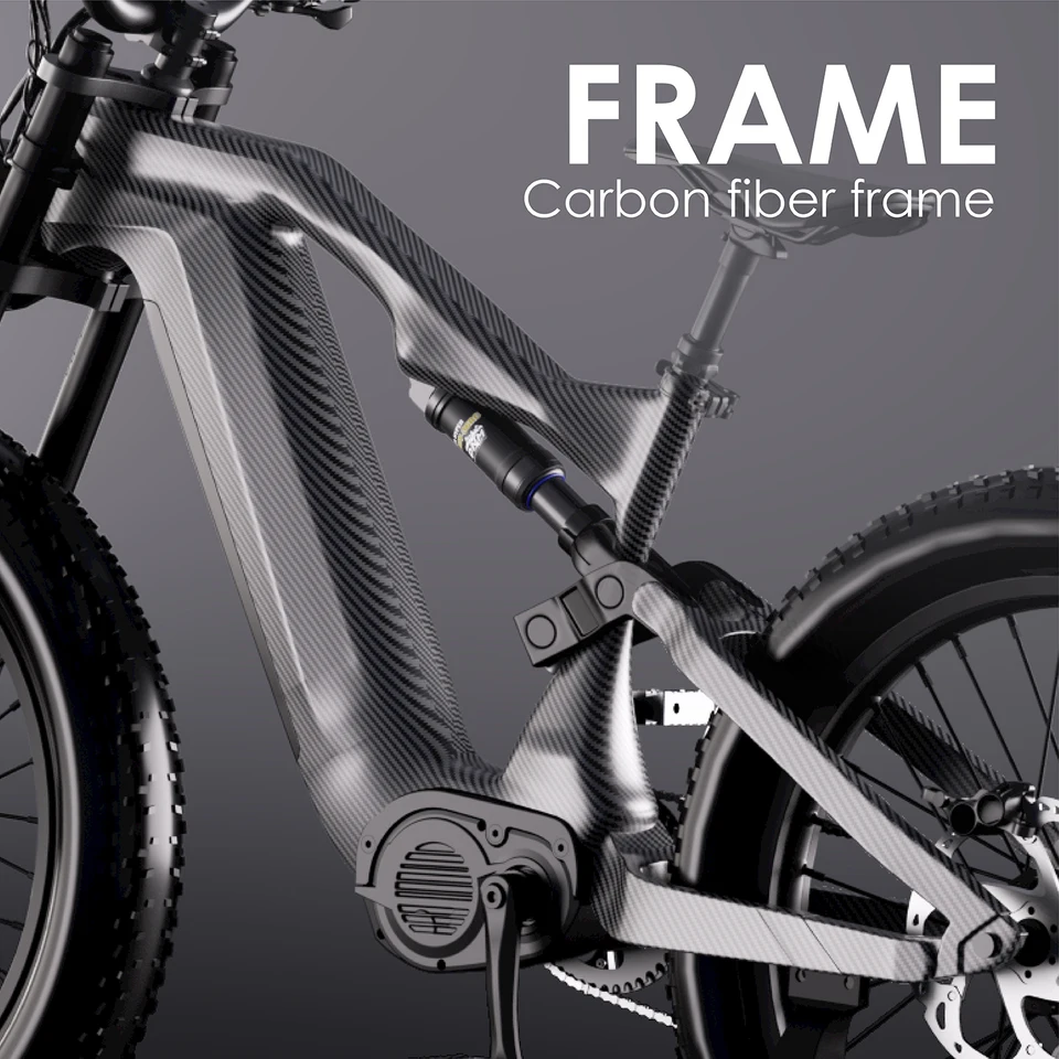 HEZZO Carbon Ebike K9 All-Terrain Fat Tire 52V 1000W BAFANG M20 Middrive Electric Bike 160Nm Powerful Electric Bike Hydraulic Suspension & Seat Post 21Ah 63Miles Long Range 26X4.8Inche Electric Bicycle image 4