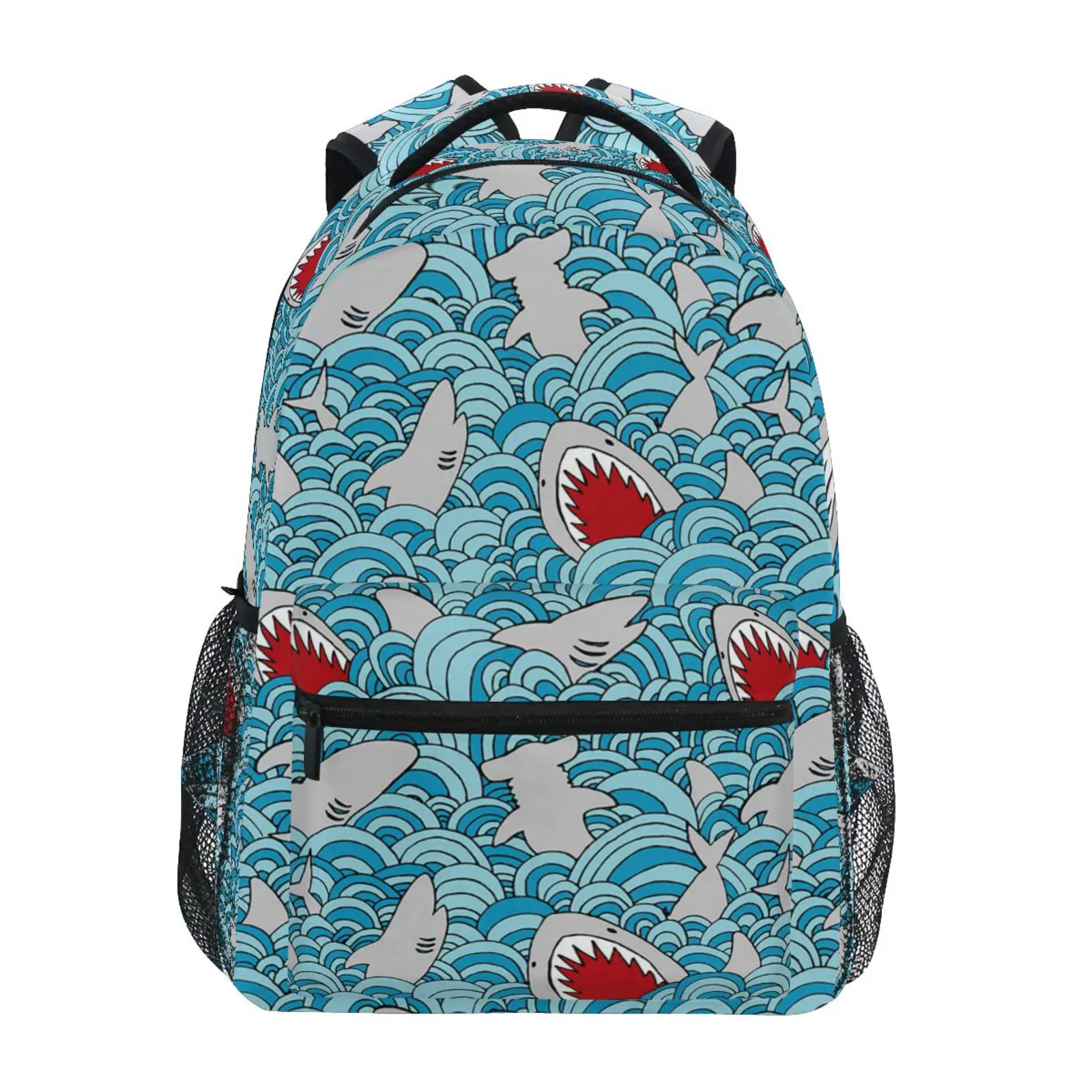 Mochila com estampa de tubarão dos desenhos animados infantis, mochila adequada para menino e menina, bolsa para laptop, volta à escola, juventude, luxo, novo