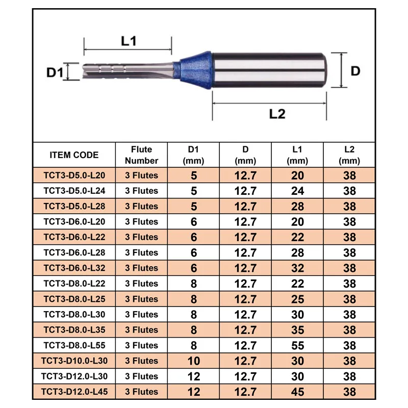 Dreanique 1PC TCT Trimming Router Bit 1/2 Shank 3 Flutes Straight Carbide Milling Cutter For Plywood Chipboard MDF Wood