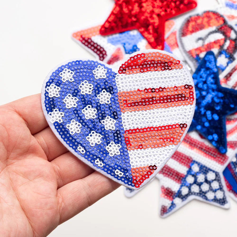 Sequin Star US Independence Day Embroidery Patch Iron on Patches for Cloth DIY Backpack Hat Bag Decor Repair Applique Sticker view 2