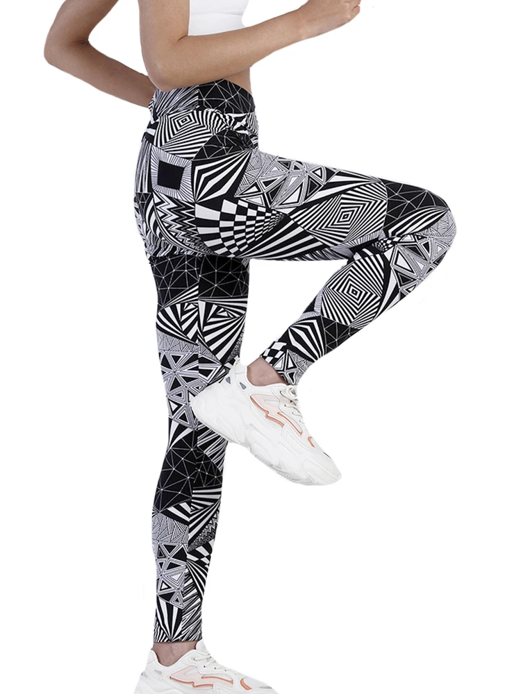 Ljcuiyao empurrar para cima leggings de fitness cintura alta workout collants esporte mulher calças yoga ginásio roupas preto branco listra fundo impressão