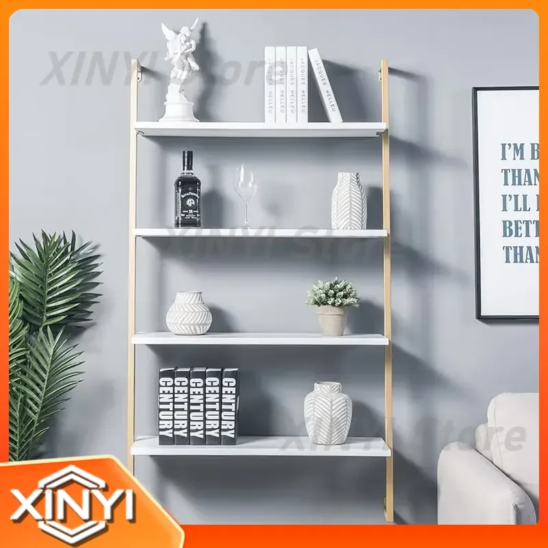 Nordic Wall Shelf for Home Office Decor Wall Mounted Bookshelf Solid Wood Wrought Iron Multi Layer Floating Shelf Living Room