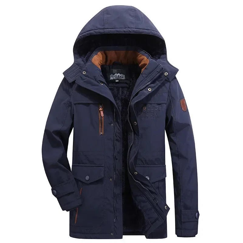 Wild Parka Men\'s Winter Vintage Thickened fleece-lined Windbreaker Warm Jacket Hiking Hunting Cold-proof Mountain Hooded Coat