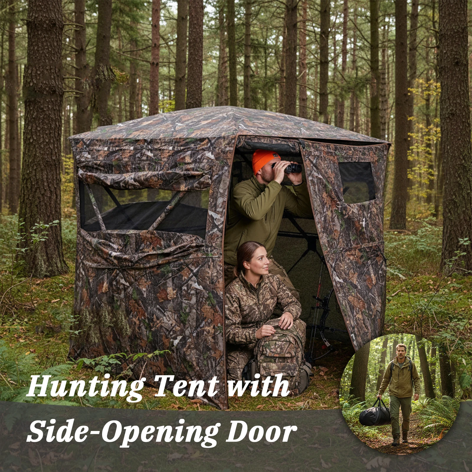 Quick Pop Up Hunting Blind 360 Side Entry Camo Tent One Side Window Oxford Cloth for Deer Hunting Woods