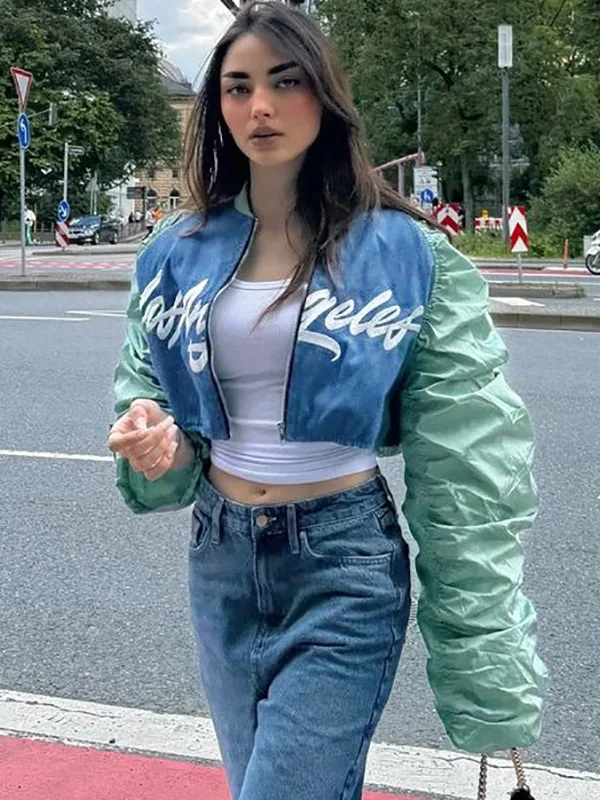 

Осенняя женская бейсбольная куртка свободного кроя с буквенным принтом, длинными рукавами-фонариками, утепленная, в уличном стиле