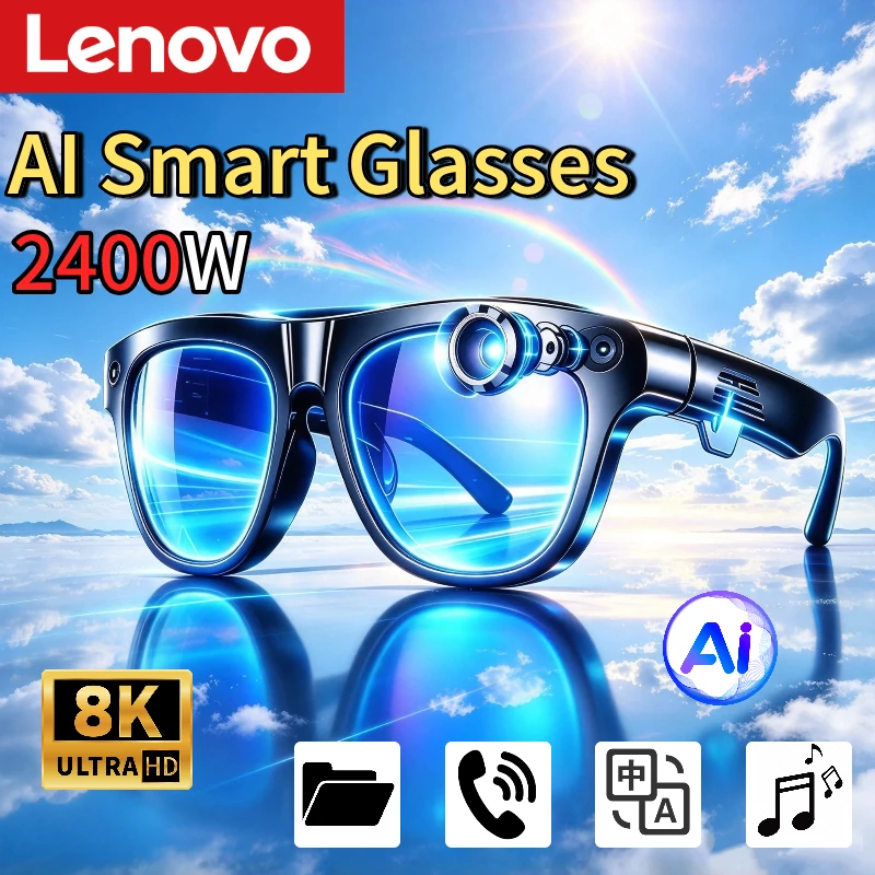 Lenovo Smart Camera Glasses 8K HD Hands-Free Wireless Bluetooth AI Glasses Calling Translator Voice Assistant Smart Sunglasses