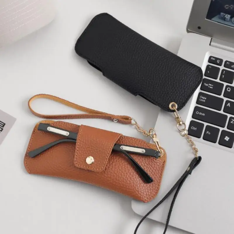 PU Leather Glasses Case Travel Sunglasses Holder With Wrist Strap Durable Eyewear Pouch For Outdoor Use