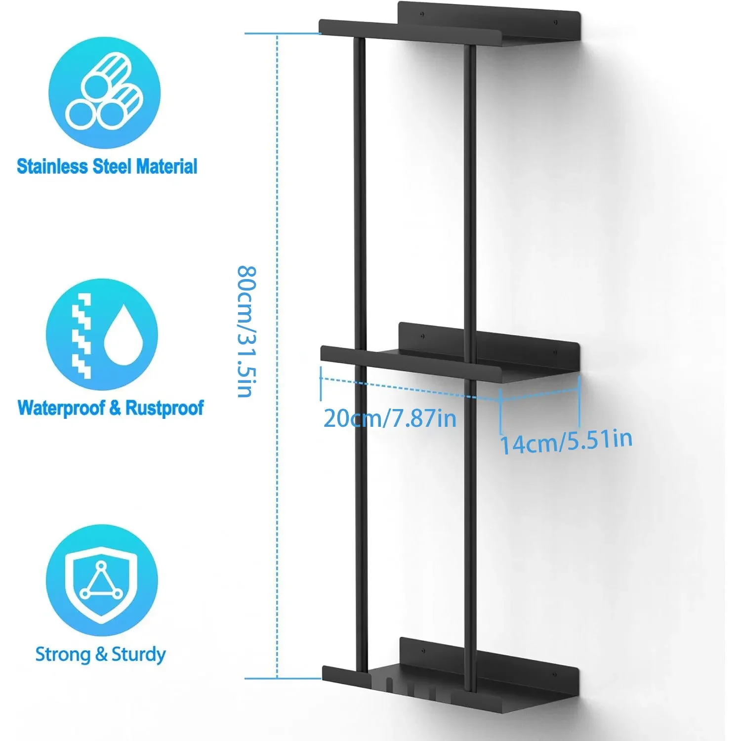 Towel Racks for Bathroom Wall Decor, Multi-Layer Space Bathroom Shelves,Black Minimalist Design Storage Organizer Easy to Instal