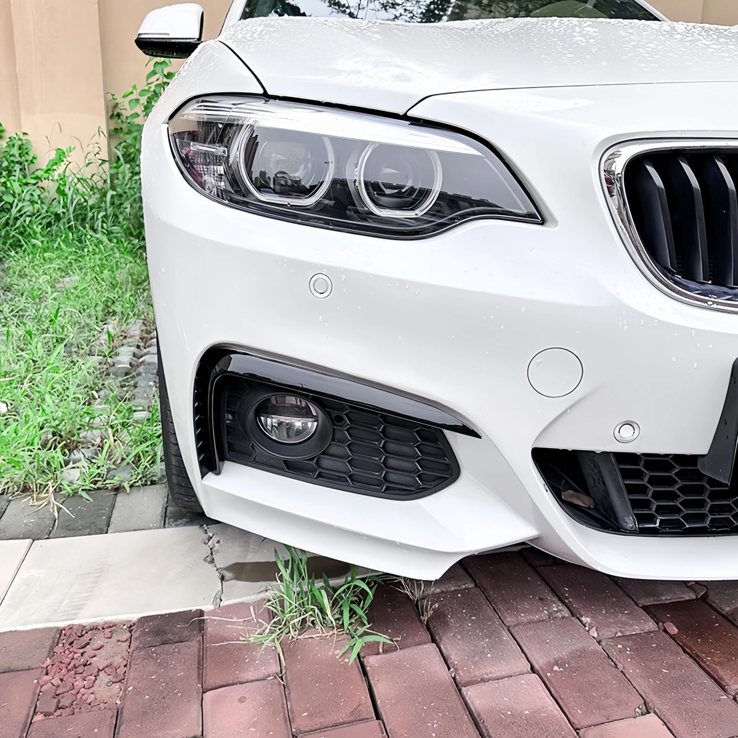 Glossy Carbon Look Front Bumper Lip Splitter Side Spoiler For BMW F22 F23 F87 M2 M Sport 2014-20222014-2022 Fog Lamp Cover Trim