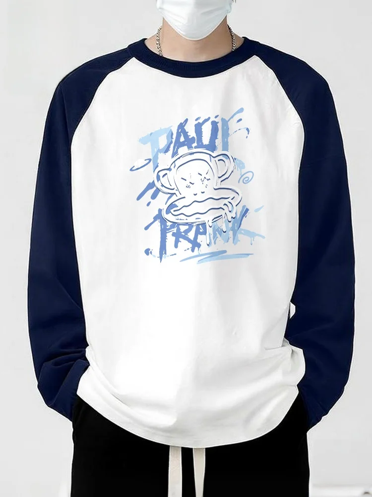 

Мужская футболка из чистого хлопка с длинным рукавом, с цветными вставками на плечах, базовая, для ношения под одеждой, весенняя новинка, повседневная, свободного кроя.