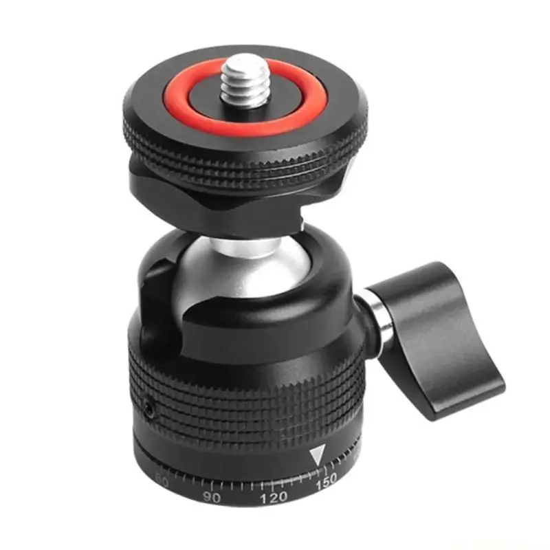 E56B Tripod Ballhead PTZ Camera Bracket Build-in Rubber Circlet with 1/4inch Screw Thread Mount for Camera Tripods Black