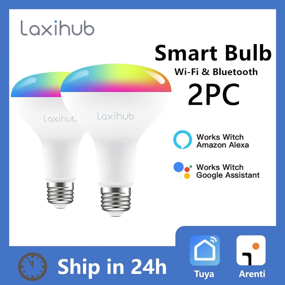 Laxihub 스마트 전구, 투야 와이파이 전구, RGB 색상 변경 LED 램프, 110V LABR30 블루투스 연결, 알렉사 구글 홈과 호환 가능 