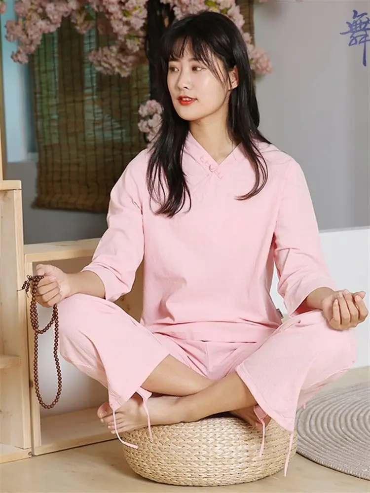 

Cotton Linen Yoga Fitn Clothes Outdoor Sports Suit Zen Meditation Tai Chi orm New Model Large Size Women's Dr