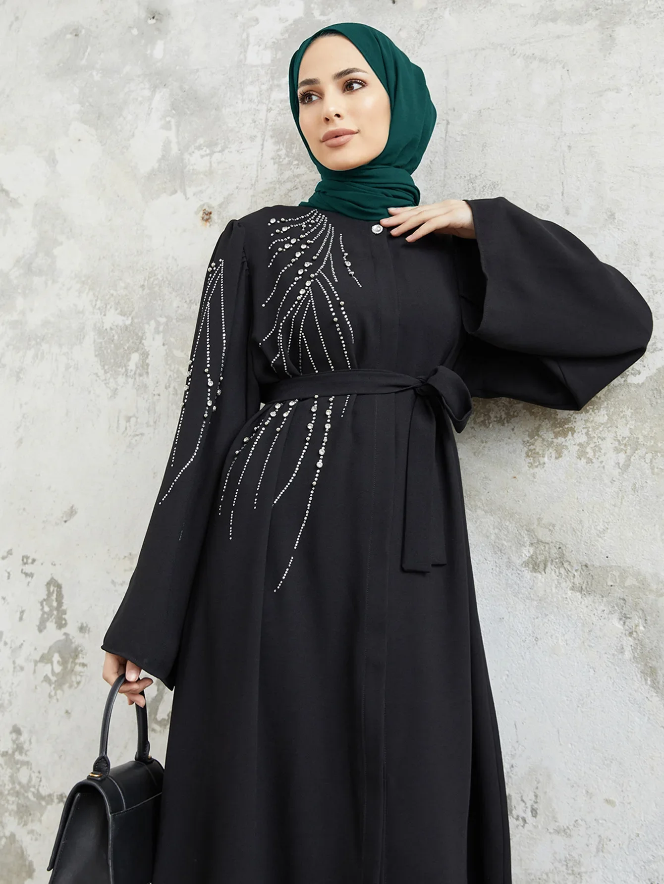 Muslim Dress Turkey Dubai Caftan Abaya Middle Eastern Robe Women\'s Islamic Clothing Beaded Hot Diamond Dress Abaya