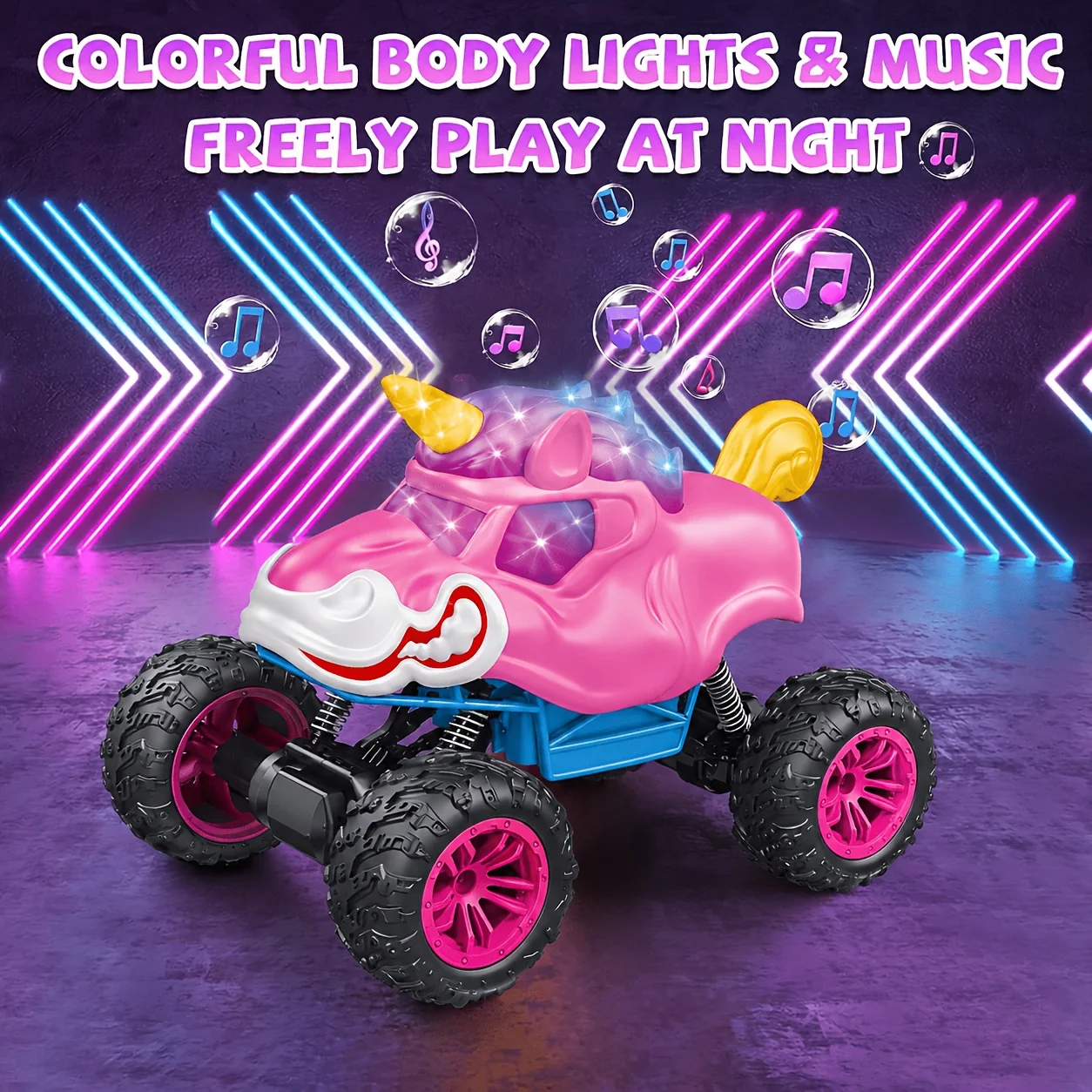 Unicorn RC Monster Truck with LED Light Music, 2.4GHz 360° Rotation Off-Road Stunt Car Kids Girls Birthday Gift