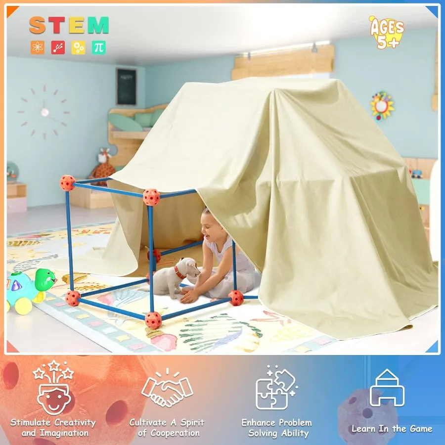 Fort-bouwpakket 120-delig Creatief Fort STEM-speelgoed DIY-bouw Speeltent Tunnels Binnen en buiten Speelhuis Educatief leren
