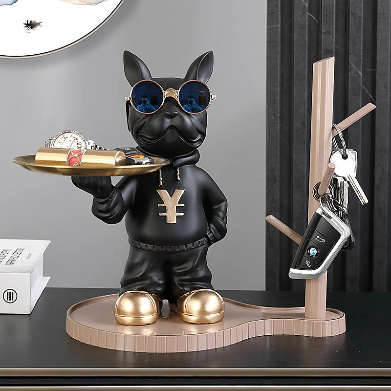 French Bulldog Statue With Storage Tray Key Hanger Rack Modern Home Decor Entryway Countertop Organizer For Watch Keys Wallet
