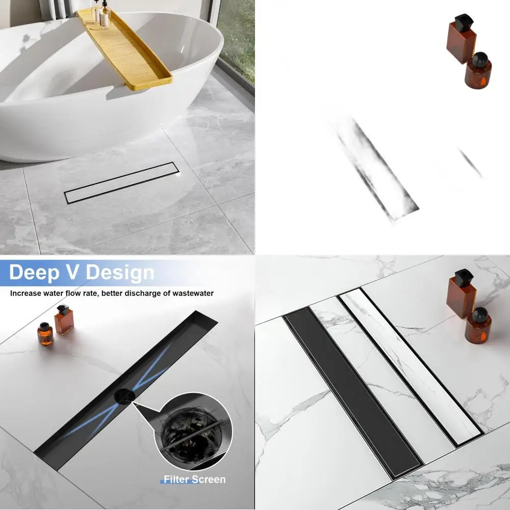 

Матовый черный 28-дюймовый линейный душевой трап из нержавеющей стали с вставкой под плитку и сеткой для волос