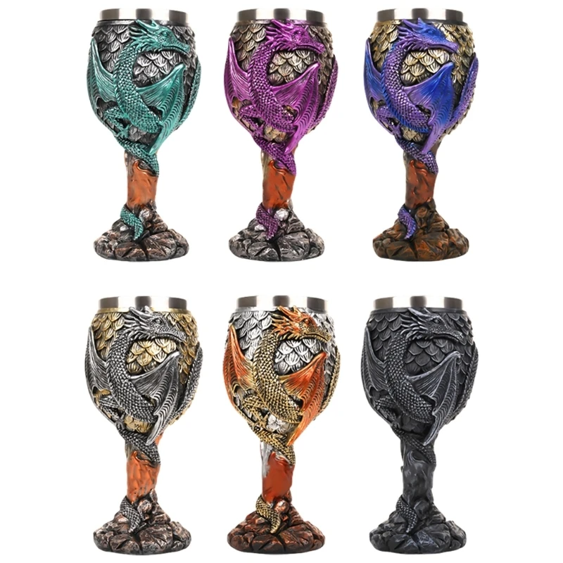 

Wine Glass Wine Cup Unique Dragon Embellished High Stem Goblet,Resin Drinkware dropshipping