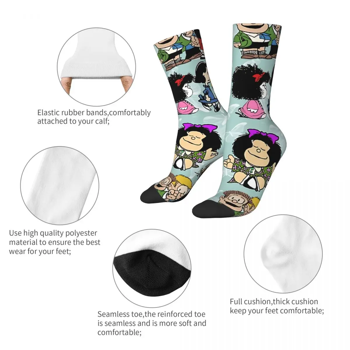 Mafalda Miguelito Comic Pattern Men Women Socks Cycling Novelty Spring Summer Autumn Winter Stockings Gift