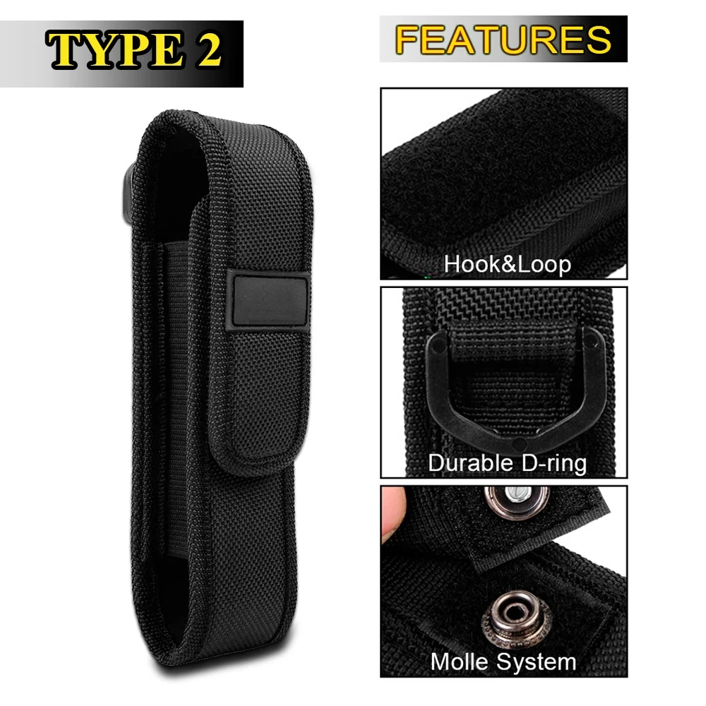 Tactical Molle Flashlight Holster Pouch Protable LED Torch Cover Case EDC Tool Holder Pocket For Outdoor Hunting Camping