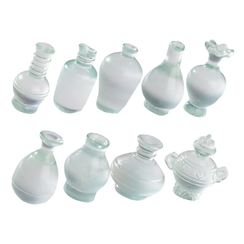 9 Pcs Micro Landscape Bottle Tiny Flower Toy Vase Mini House Decoration Resin Model Accessories Bathroom Decorations