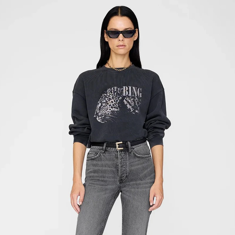 Pull pour femmes anciennes, débouché, tête de léopard, lettre imprimée, lavage à l'eau, couleur frite, nouvelle collection automne et hiver