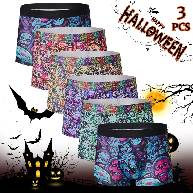 Herren-Boxershorts mit Halloween-Aufdruck, atmungsaktiv, weiche Baumwolle, elastischer Bund, lustige Kostüm-Party-Hose als Weihnachtsgeschenk