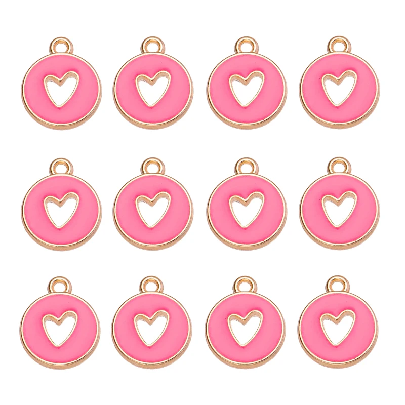 20pcs 12*14mm Round Heart Enamel Pendants Colored Charms For Jewelry Making Accessories Women\'s Earrings Necklaces DIY Making