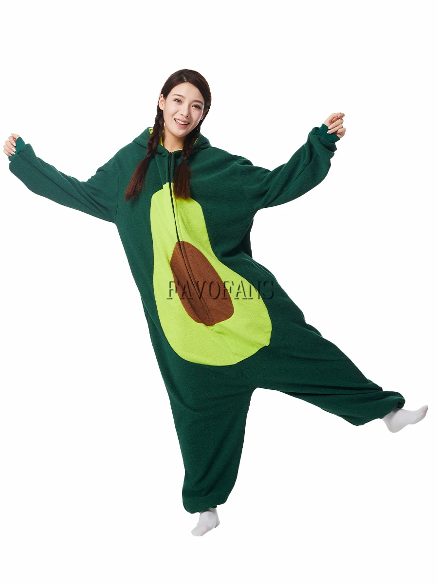 Favofans Kigurumi Onesie Avocado Pajamas For Adult Women Men Cute Animal Fruit Pyjamas Homewear Halloween Cosplay Party Costume