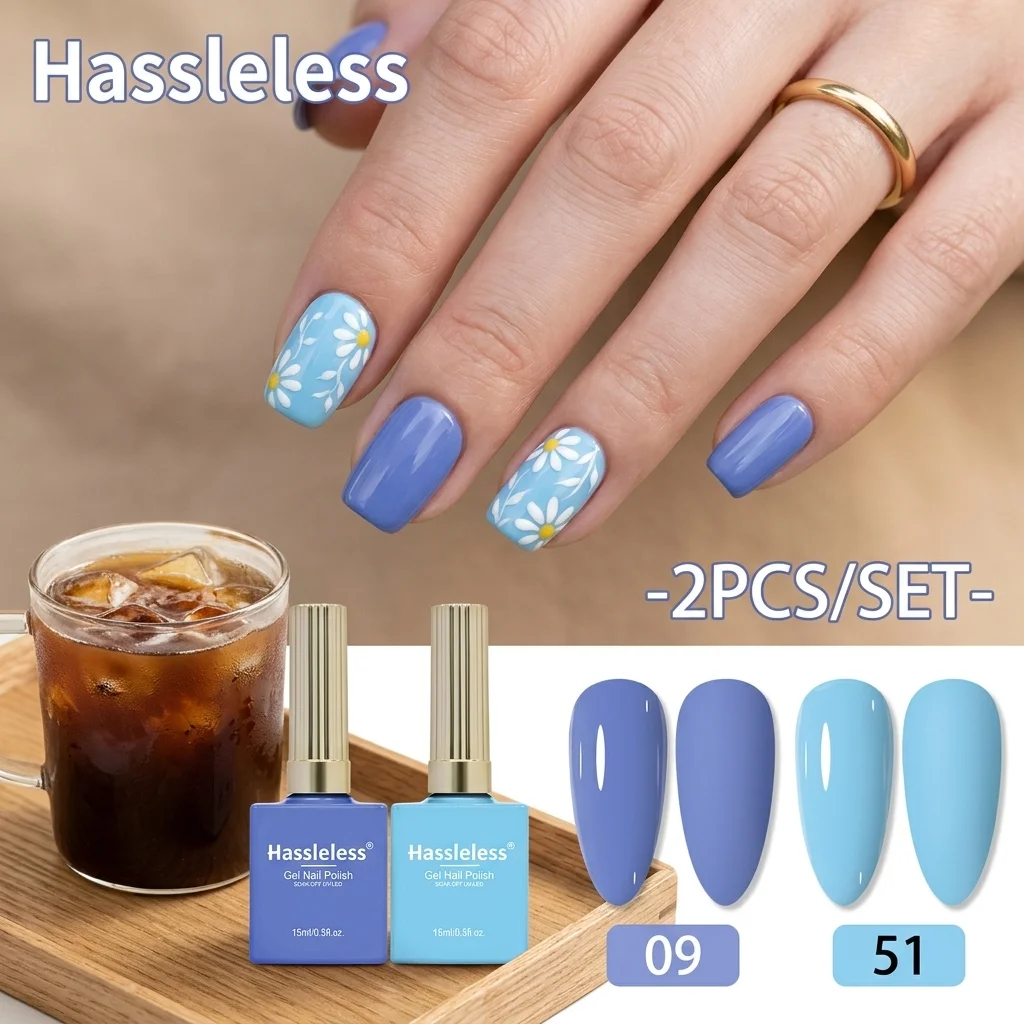 

Hassleless 2-Pack Salon Nail Supplies Set, 15ml per bottle, Women's Decorative Gel Nail Polish Set, Professional Semi-Permanent