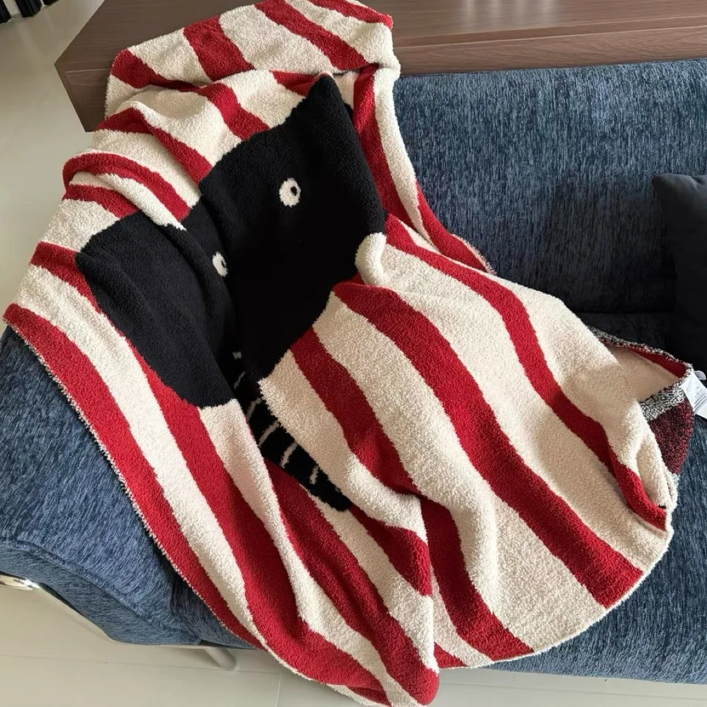 Thickened Warm Jacquard Throw Black Elephant Red White Design Skin Friendly Fabric Sofa Decor Office Nap Air Condition Blanket