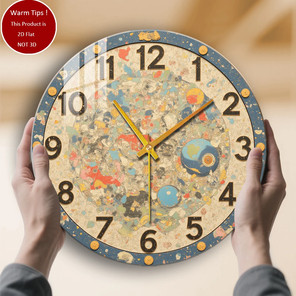 

Настенные часы из закаленного стекла с космическим узором, глобусные элементы, подходящие для настенного декора или настольного дисплея в любом месте