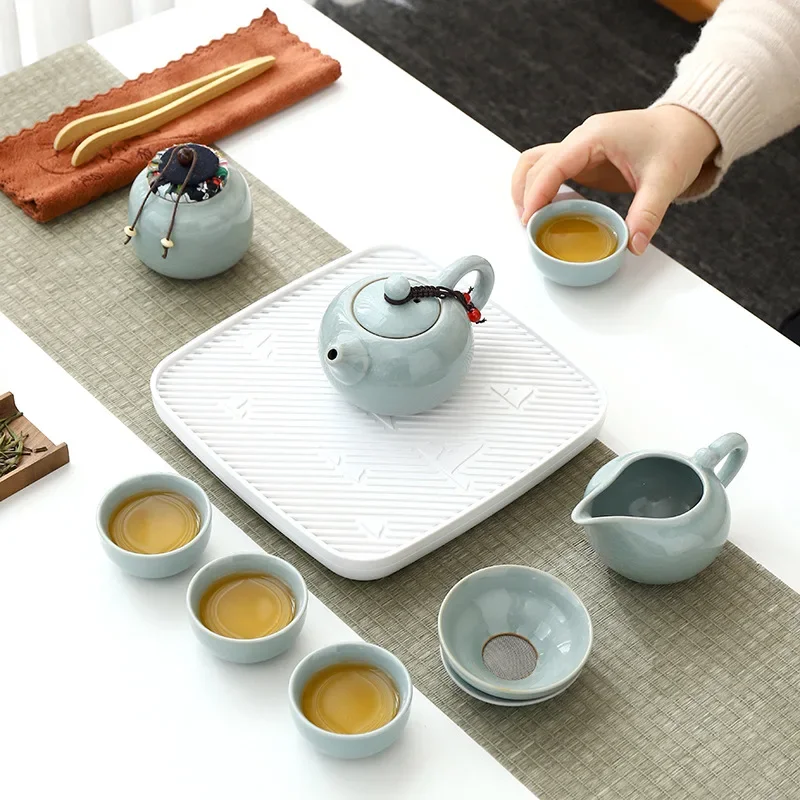Geyao Travel Tea Set Small Set One Pot Four Cups Portable Bag Outdoor Home Camping Chinese Kung Fu Teapot Tea Ceremony Kettle