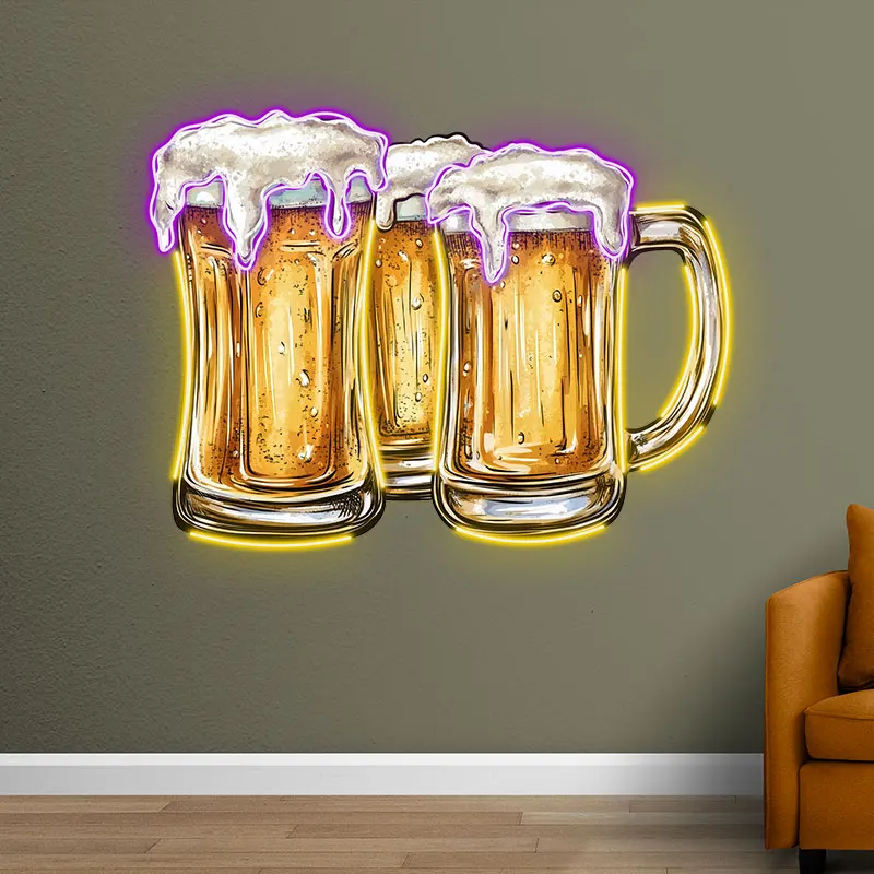 Beer Filled Mugs Bar Wall Hanging Decor Custom LED Neon Sign