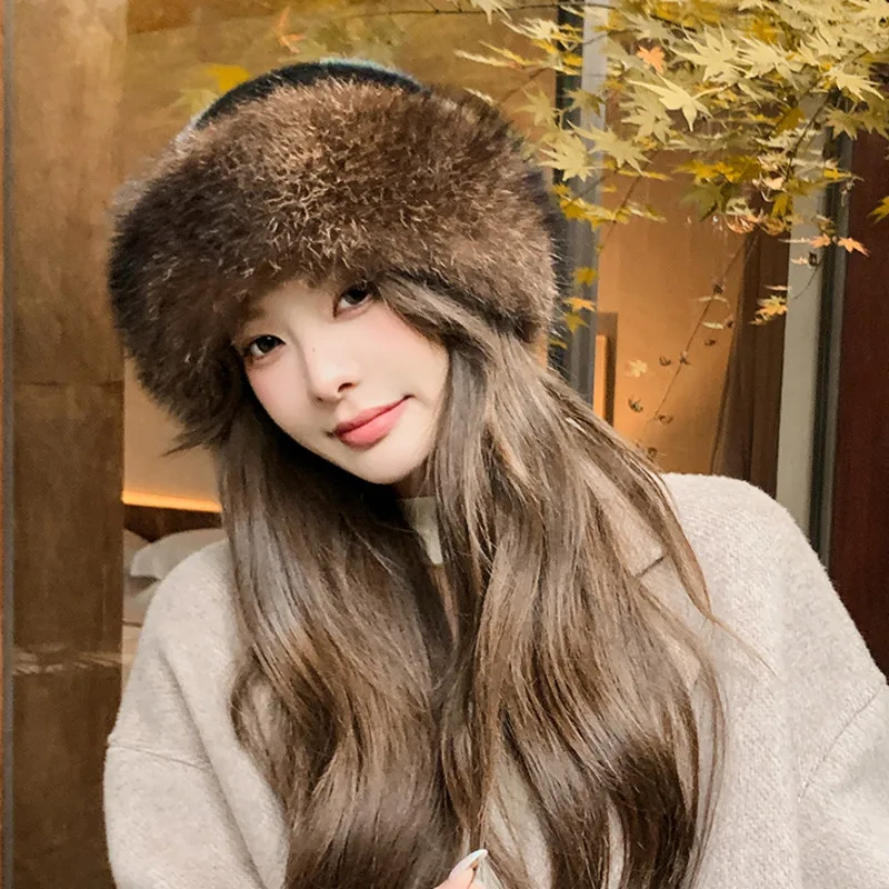 Natural Mink Fur Fisherman Hat For Ladies Winter Warm Fur Hat With Raccoon Fur Luxury Real Fur Caps Soft Thickened Bomber Hat