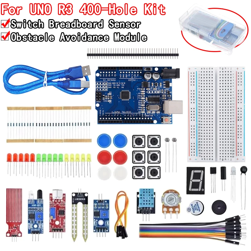 Basic Starter Kit für Arduino Uno Set R3 DIY Kit – R3 Board/Breadboard + Einzelhandelsverpackung