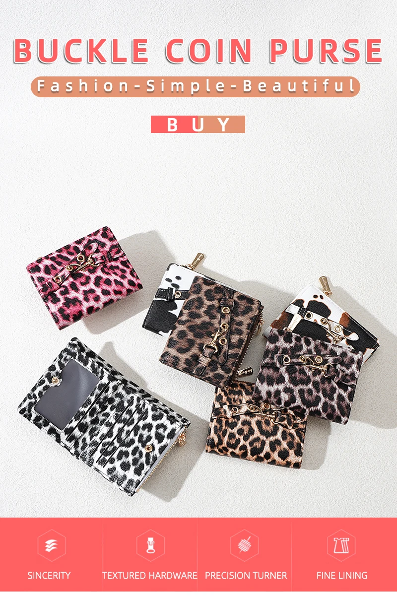 Baellerry Women's Leopard Short Wallets Pu Leather Wallets Vintage Female Coin Purse Large Capacity Hand Bag Card Holder