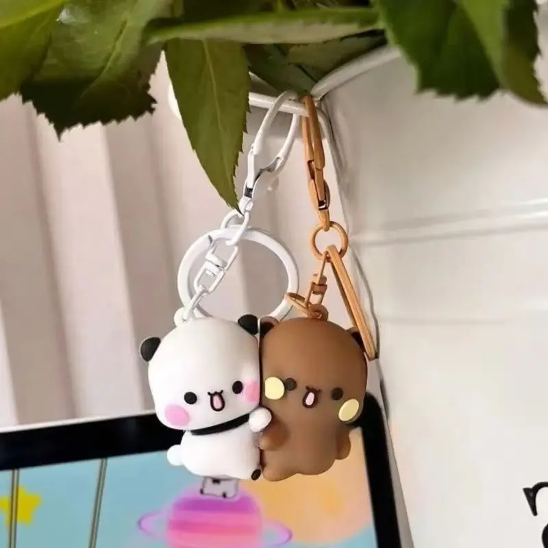 //Cute Backpack Pendant with Toy Figures Couple Accessories Ideal Fantasy Themed Gift Cartoon Panda Bubu Dudu Magnetic Keychain view 2