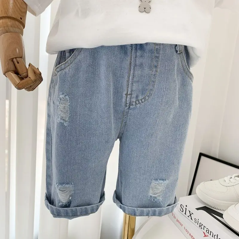 New Fashionable Kids Boys Thin Jeans Baby Korean Ripped Jeans Shorts Children's Summer Shorts
