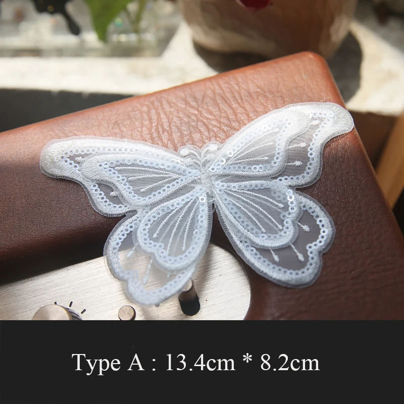 1 Piece White Color Organza Butterfly Patches Appliques for Clothes Sewing Supplies DIY Dress Accessories