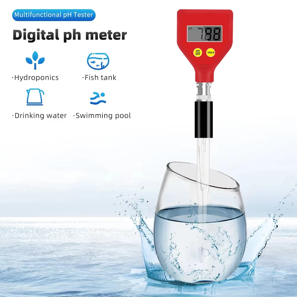 Digital Food Ph Meter Soil Ph Tester with Sharp Glass Electrode Water Quality Analysis Tool for Water Milk Cheese Aquarium