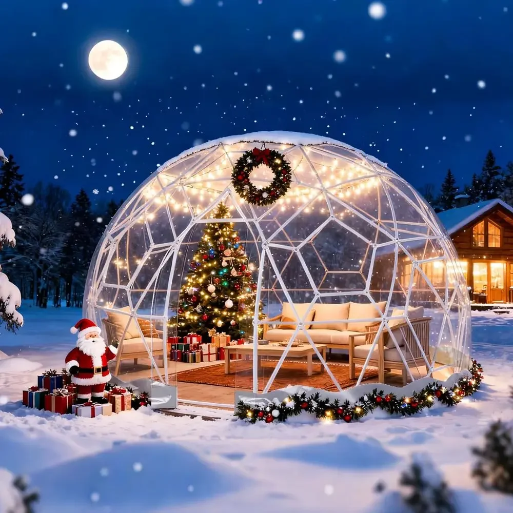 12T Geodesic Garden Dome Tent, Clear PVC Cover, Waterproof Bubble Tent for Outdoor, Patio, Party (White, 12.5T/3.81M)