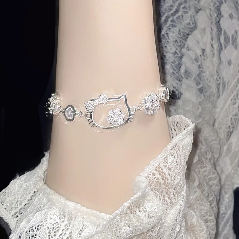 Sanrio Hello Kitty New All Diamond Bracelet Light Luxury High End All Diamond Bracelet Spicy Girl Style Handmade Gift for Best F