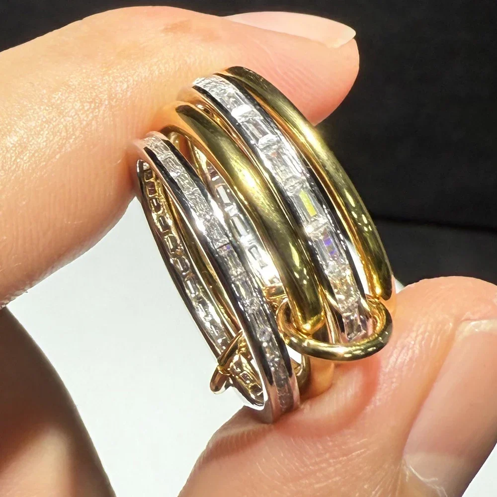 Stacking Fashion Two Tone Band Rings For Women Micro Paved 5A CZ Multi Pieces Stack Full Finger Jewelry