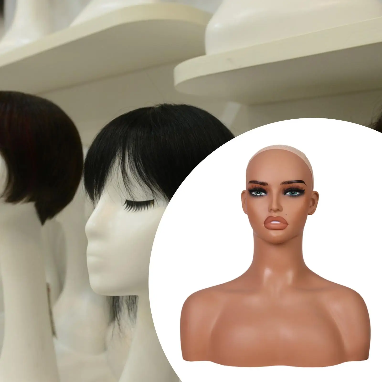 

Realistic Female Mannequin Head PVC Female Mannequin Head with Shoulder