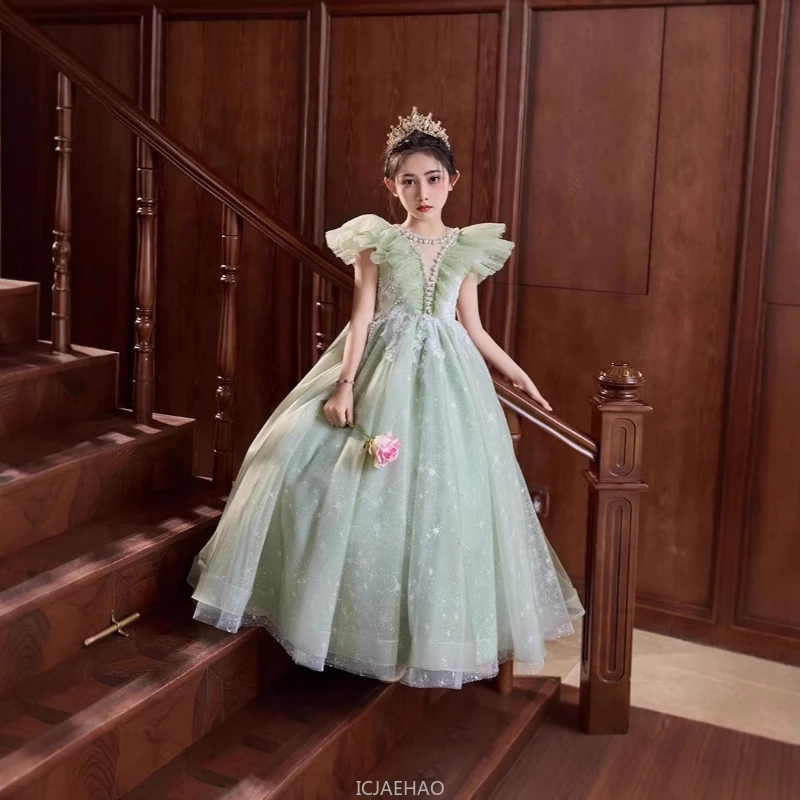 

Party Dress 2025 Girls Princess Wedding Birthday Gown Kids Pageant Host Flower Girl Formal WearOutfit Piano Recital Performance